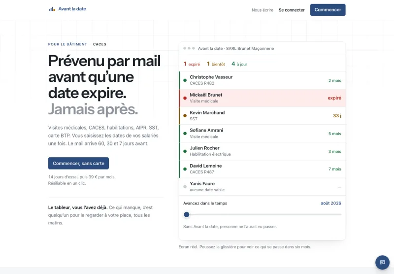 Capture du site Avant la date